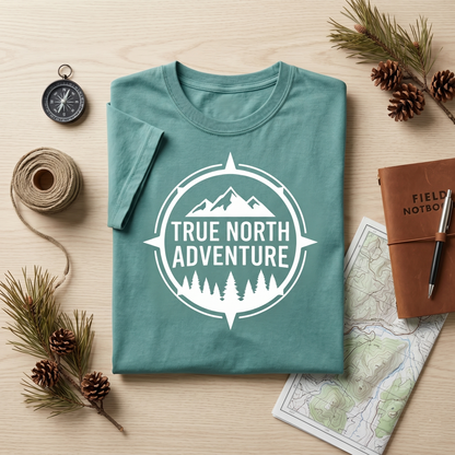 Custom True North Adventure Shirt, Personalized Hiking T-Shirt, Mountain Graphic Tee for Nature Lovers, Camping Apparel, Outdoorsy Gift