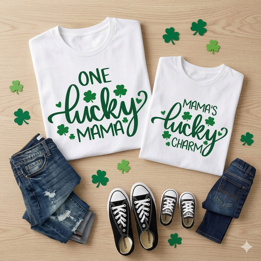 St. Patrick's Day Mommy and Me Shirts | One Lucky Mama T-Shirt | Mama's Lucky Charm Toddler Tee | Matching Mother Son St Pattys Outfit