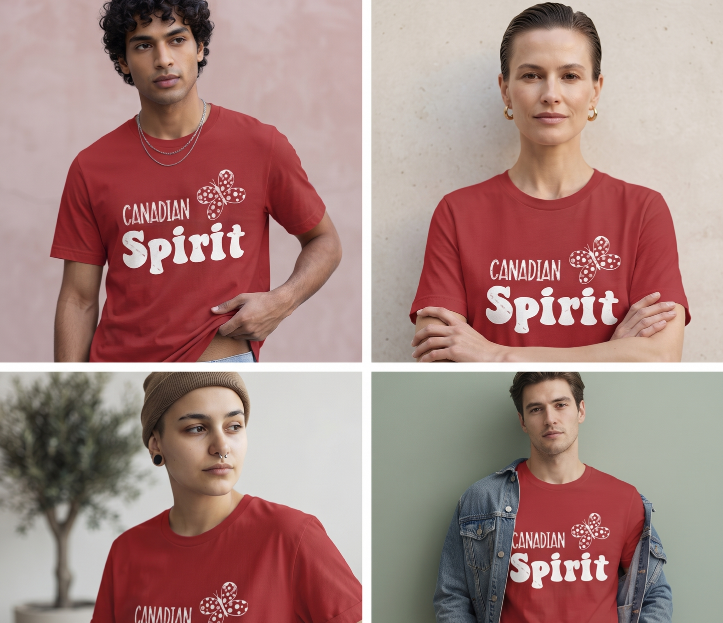 Retro Canadian Spirit Butterfly T-Shirt, Customizable Canada Apparel