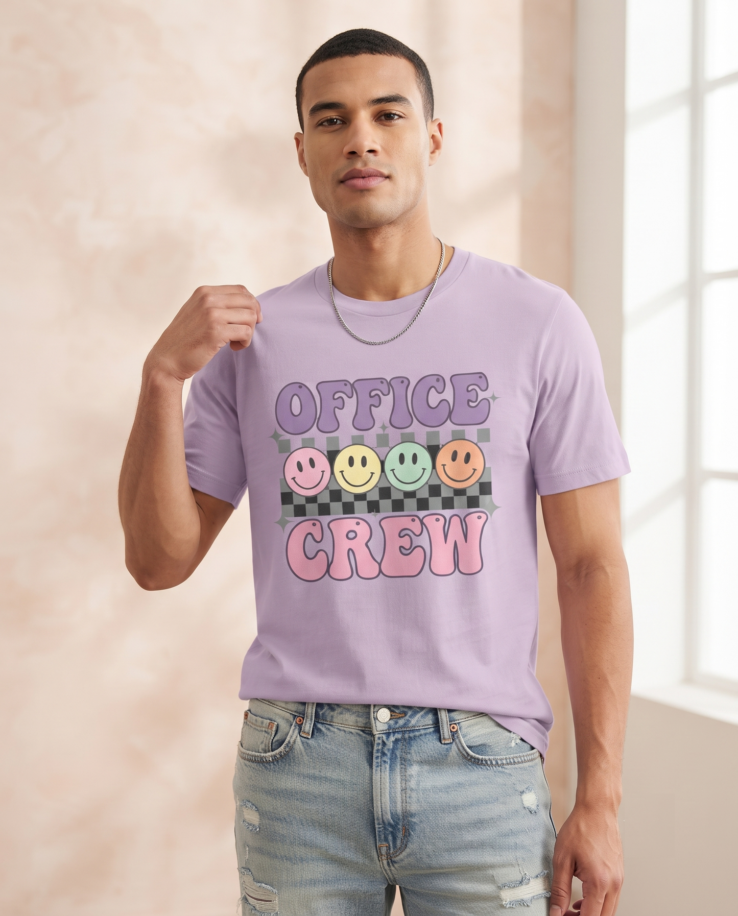 Retro Office Crew Shirt | Groovy Checkerboard Hoodie | Vintage Smiley Face Sweatshirt | Personalized Coworker T-Shirt