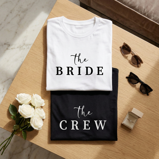 The Bride and The Crew T-Shirts, Bachelorette Party Favors, Minimalist Wedding Party Shirts, Bridesmaid Proposal Gifts