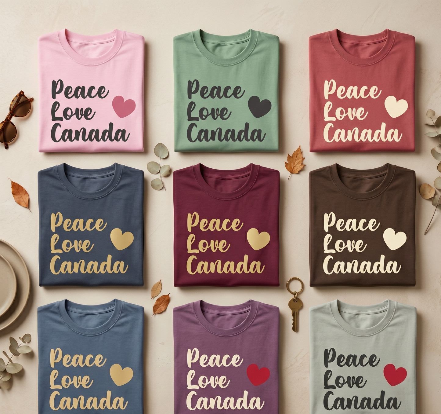 Custom Peace Love Canada T-Shirt | Personalized Canadian Pride Tee, Custom Name Canada Shirt, Cute Heart Graphic Unisex Retro Script Top