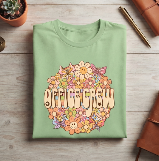 Retro Office Crew Shirt | Groovy Flower Power Hoodie | Vintage Work Sweatshirt | Personalized Coworker T-Shirt |  Matching Work Tee