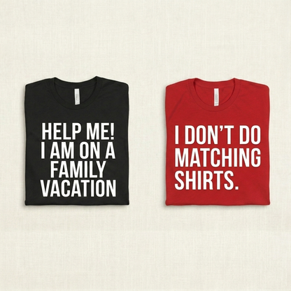 Funny Family Vacation Shirts | "Help Me" & "I Don't Do Matching" Tees