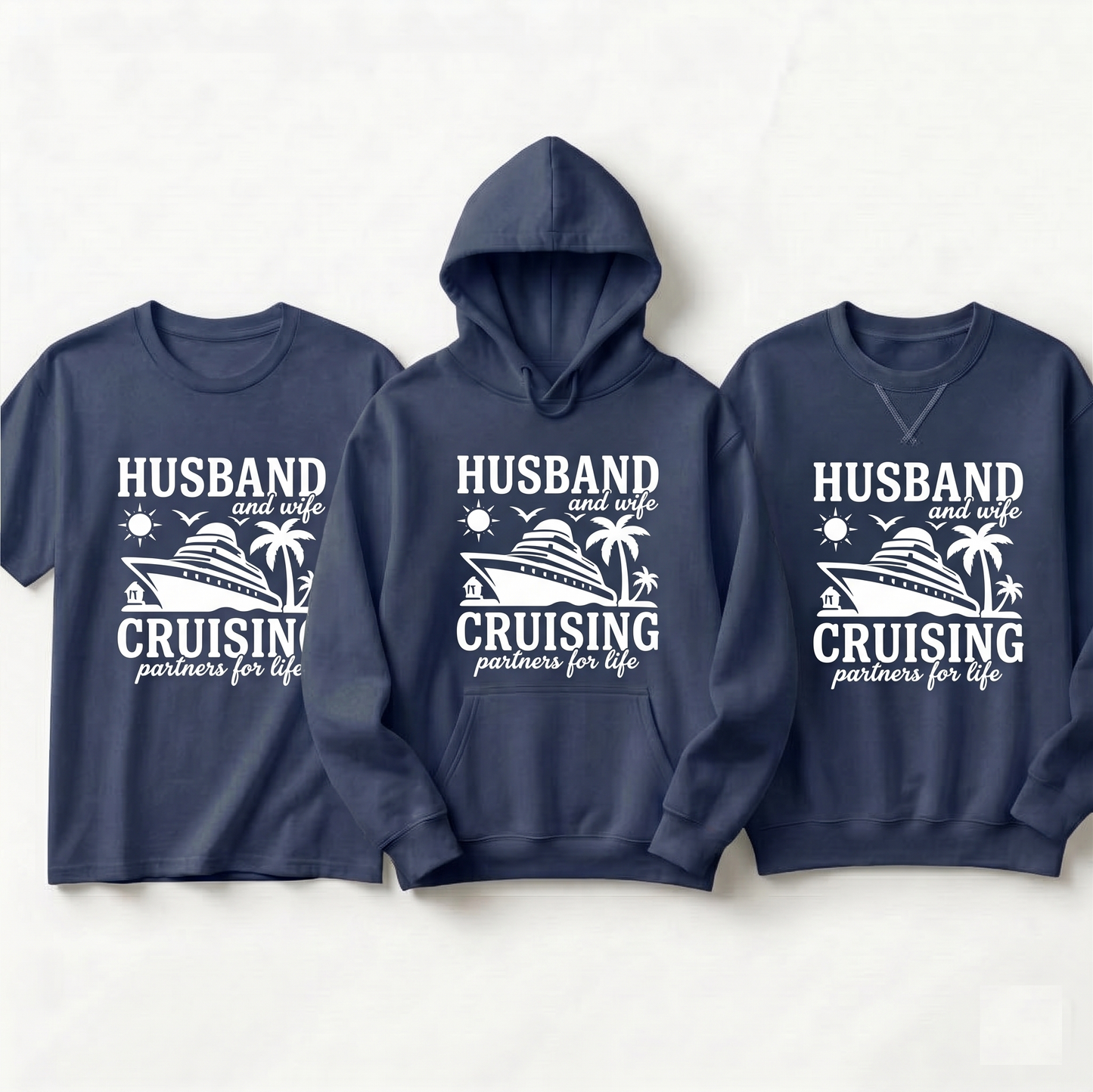 Custom Couples Cruise Shirts | Husband and Wife Cruising Partners for Life | Matching Vacation Hoodies | Anniversary Cruise Sweatshirt