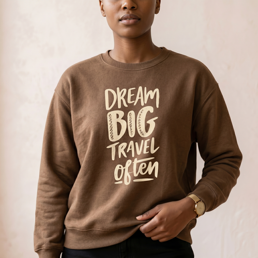 Custom Dream Big Travel Often Shirt, Personalized Inspirational Hoodie, Retro Travel Sweatshirt, Wanderlust Gift, Family Vacation Apparel