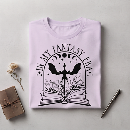 Fantasy Era Dragon Book Shirt, Floral Moon Reader Apparel