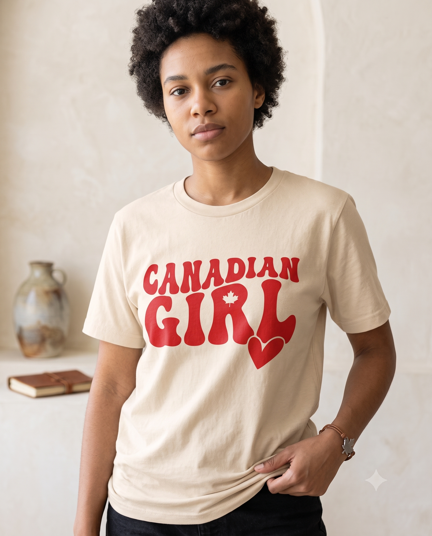 Retro Canadian Girl Shirt, Groovy Canada Crewneck, Customizable Text Tee