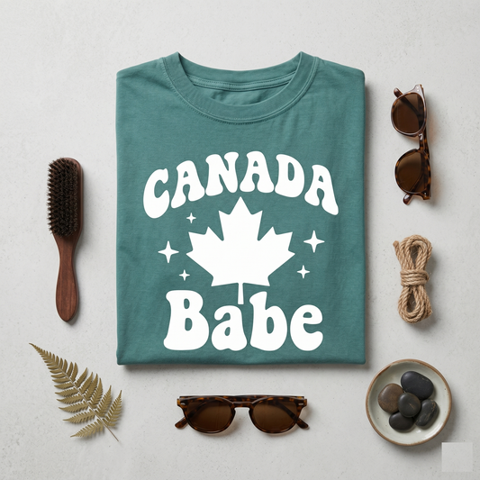 Custom Canada Babe Shirt, Retro Groovy Maple Leaf T-Shirt, Personalized Canada Day Tee, Cute Canadian Pride Girl Trip Apparel, Gift for Her