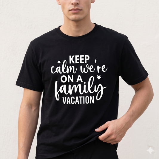 Custom Keep Calm We’re On A Family Vacation Shirt, Funny Matching Family Trip Hoodie, Personalized Family Reunion Sweatshirt