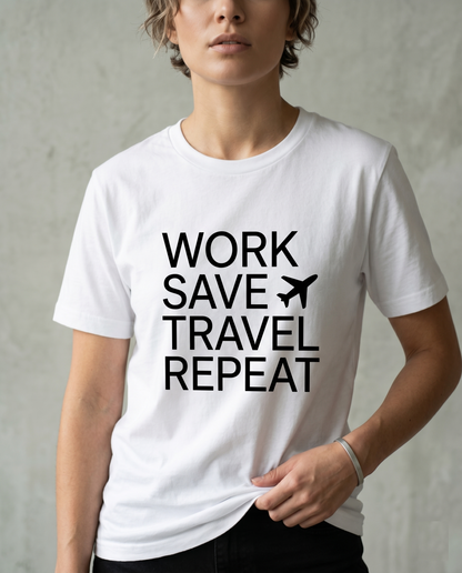 Custom Work Save Travel Repeat Shirt | Matching Travel Hoodies | Personalized Sweatshirt | Minimalist Airplane Vacation Apparel
