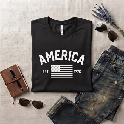 Retro America T-Shirt, Vintage USA Flag, Customizable Text Apparel
