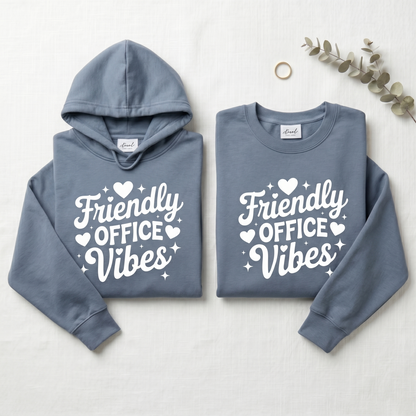 Friendly Office Vibes Shirt, Customizable Team Sweatshirt, Retro Script Apparel