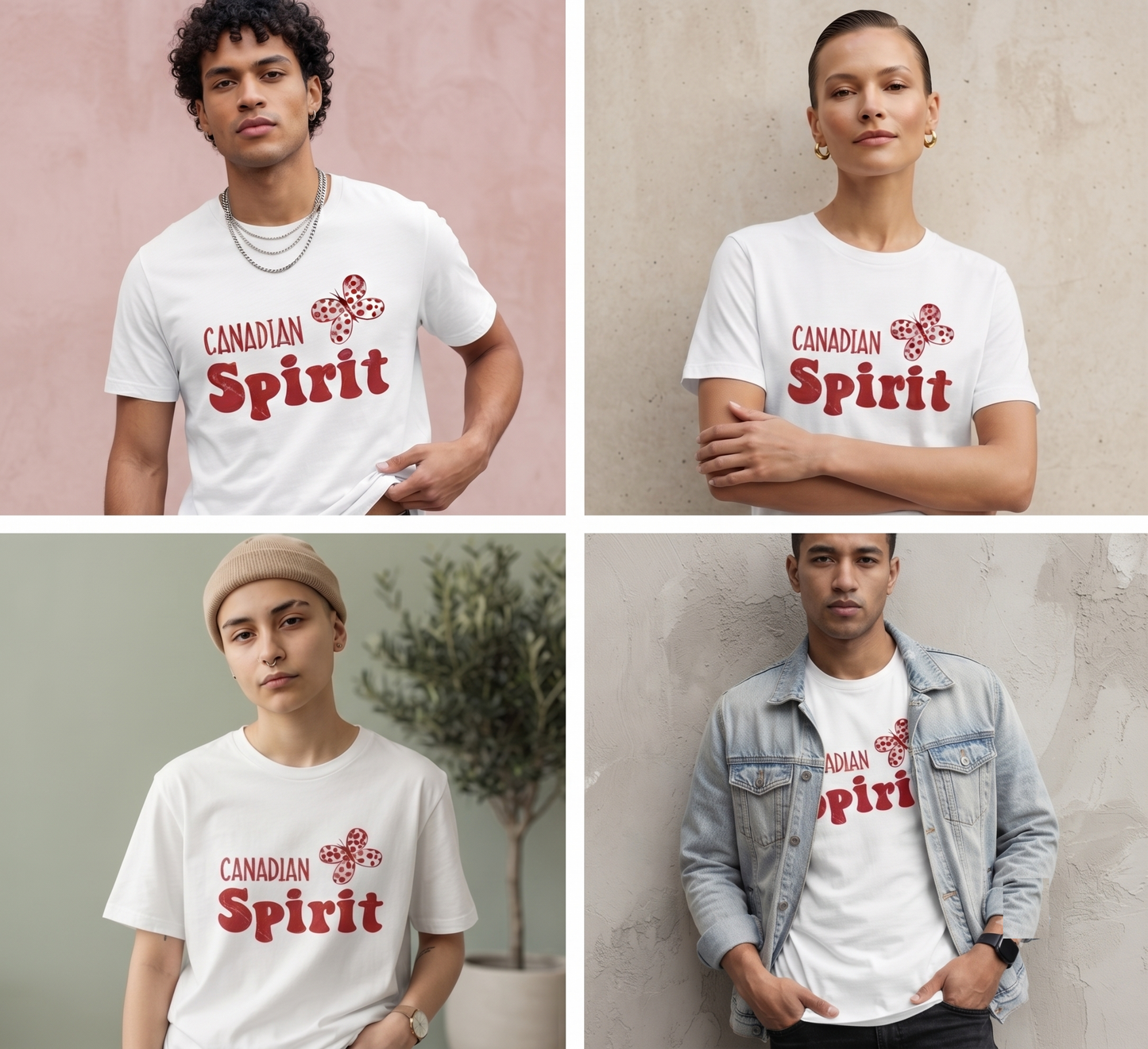 Retro Canadian Spirit Butterfly T-Shirt, Customizable Canada Apparel