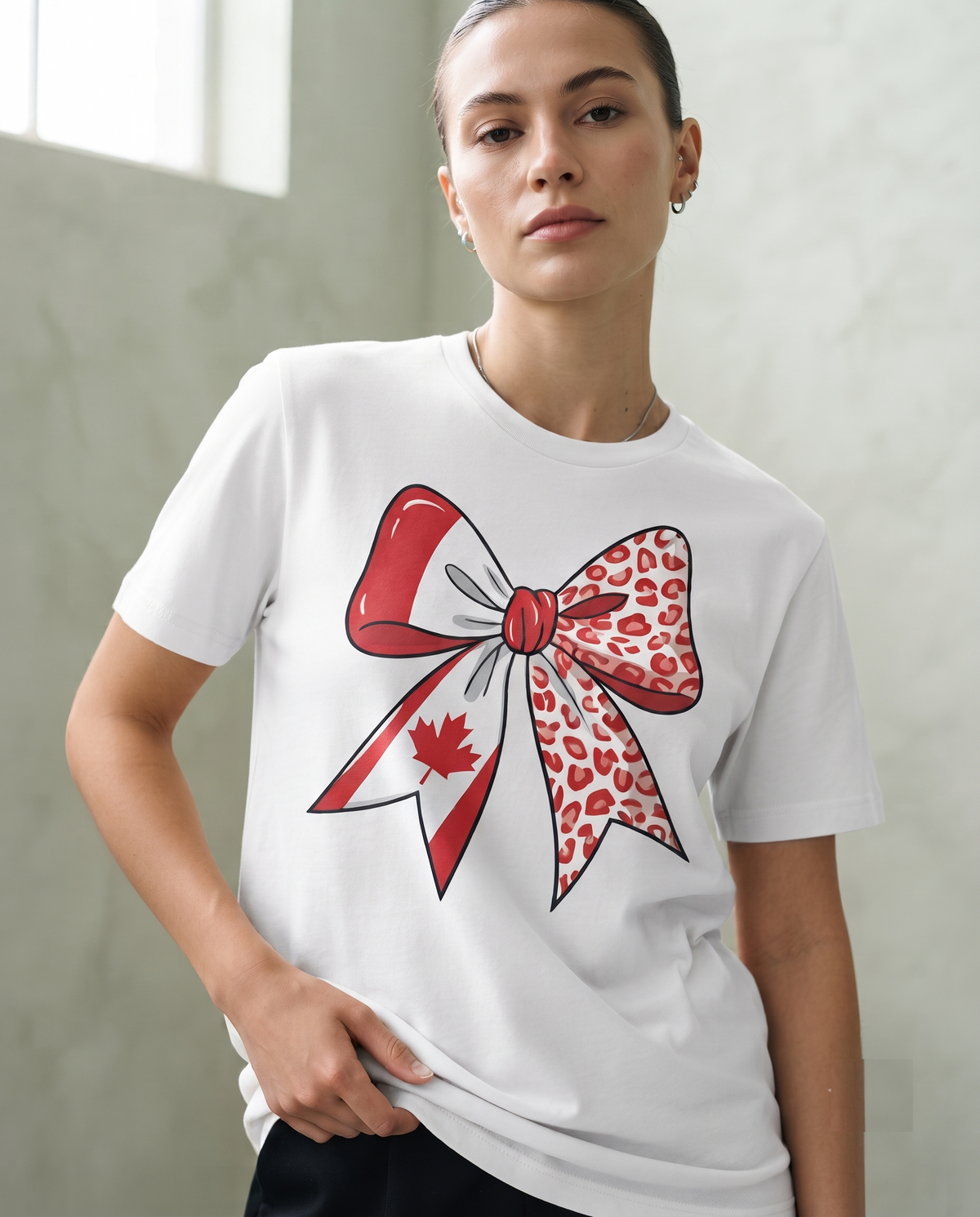 Custom Canada Bow Shirt, Red Leopard Print Hoodie, Canadian Flag Sweatshirt Tee