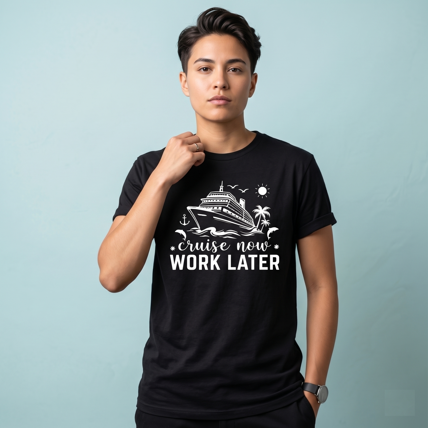 Custom Cruise Now Work Later Shirt | Funny Matching Cruise Hoodies | Personalized Nautical Vacation Sweatshirt | 2026 Family Cruise Gift
