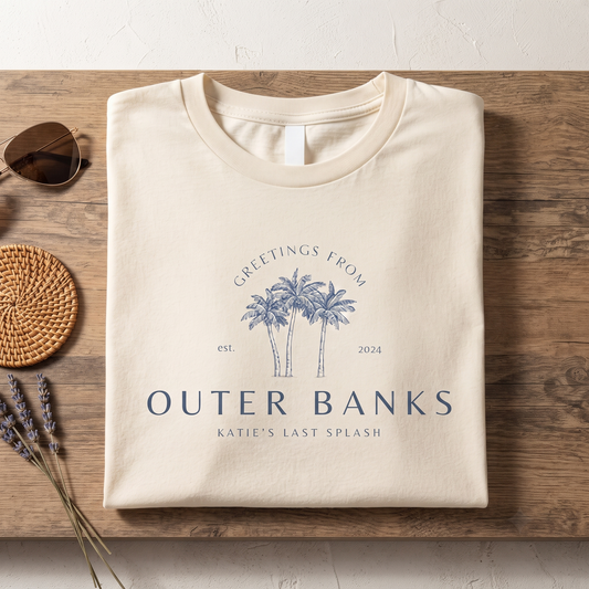 Custom Outer Banks Bachelorette Shirt, Greetings From Beach Vacation Sweatshirt, Palm Tree Girls Trip Hoodi
