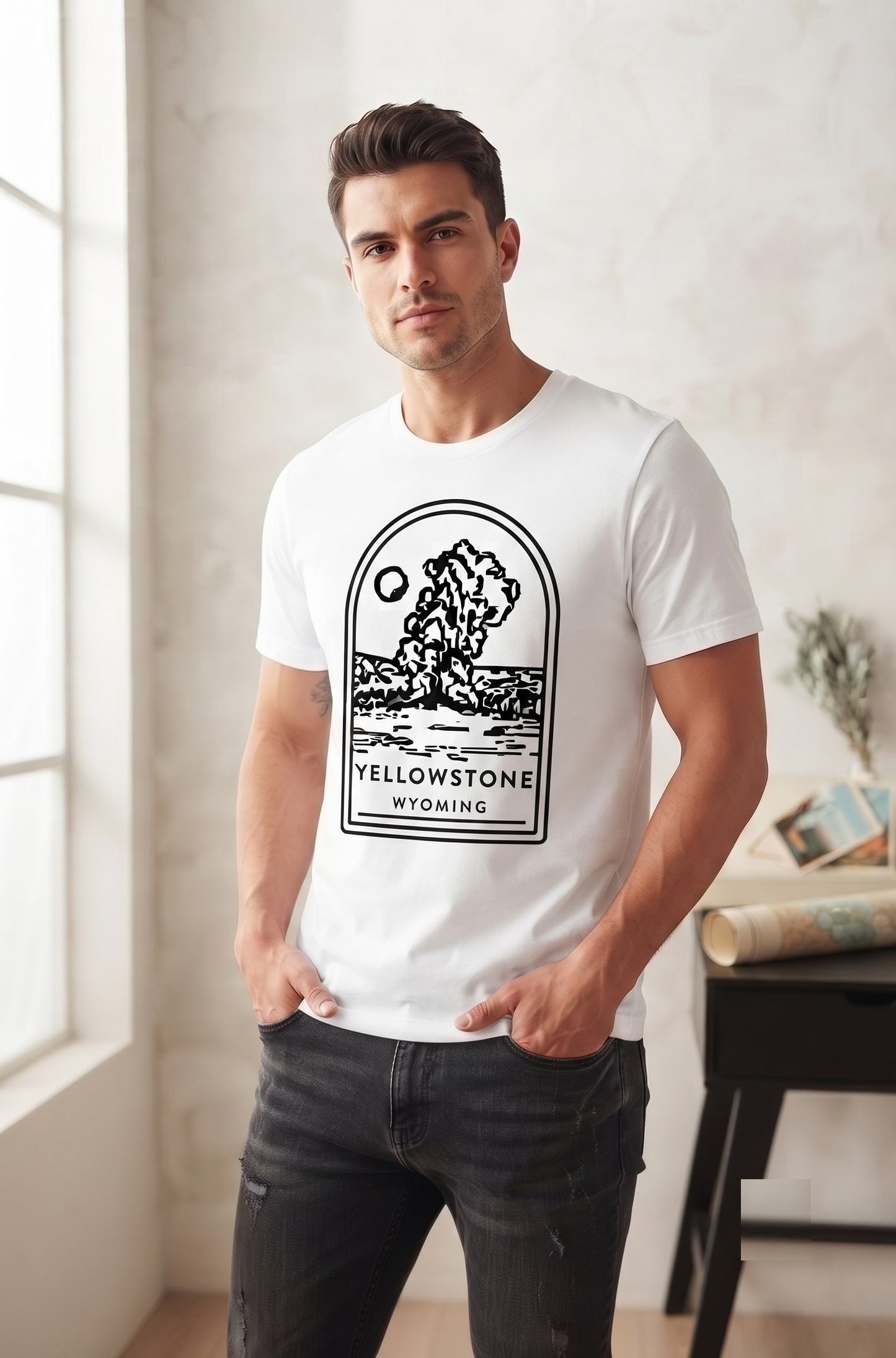 Custom Yellowstone National Park Shirt, Minimalist Wyoming Sweatshirt, Personalized Geyser Hoodie
