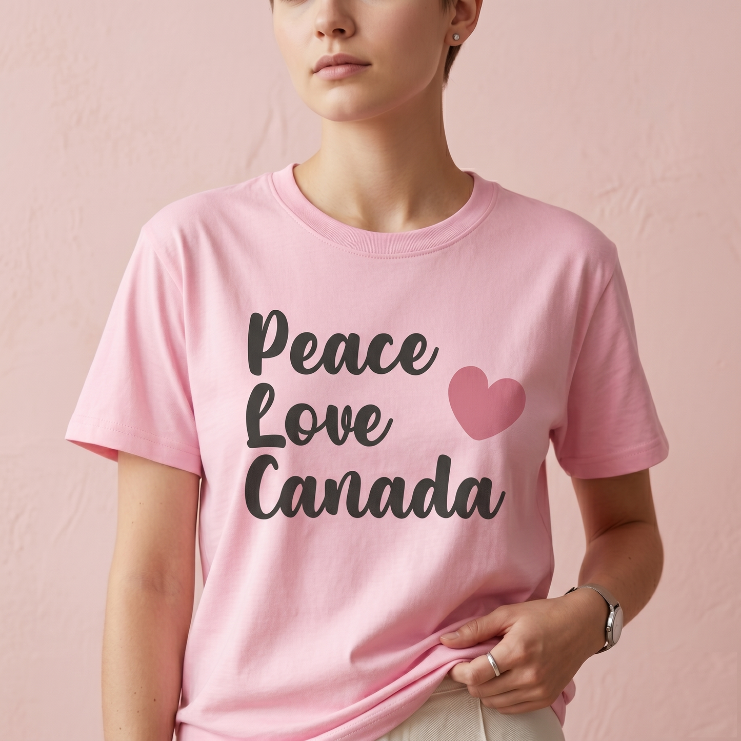 Custom Peace Love Canada T-Shirt | Personalized Canadian Pride Tee, Custom Name Canada Shirt, Cute Heart Graphic Unisex Retro Script Top