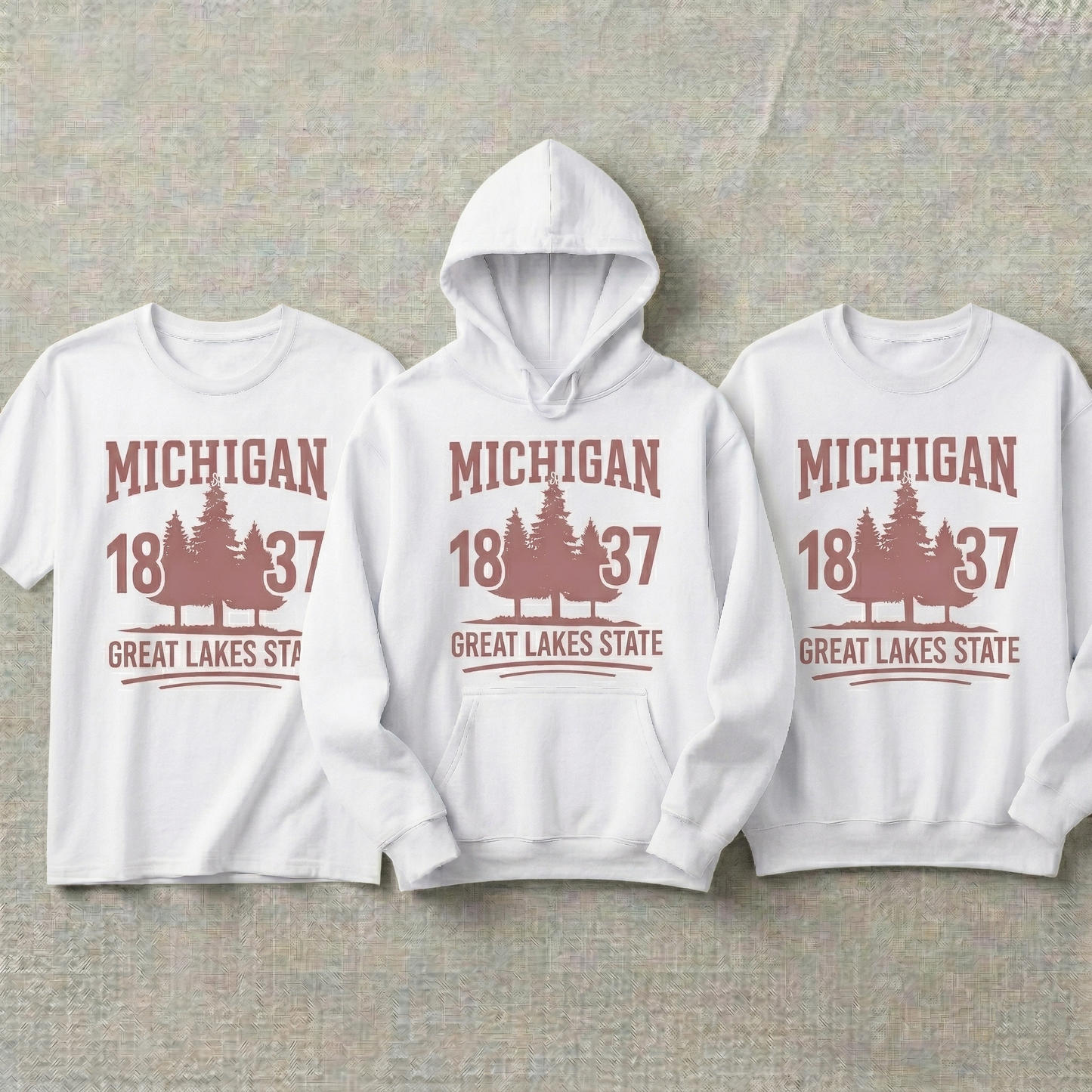 Custom Michigan Hoodie and Sweatshirt, Vintage Michigan T-shirt, 1837 Great Lakes State Apparel, Retro Pine Tree Design, Custom State Gift
