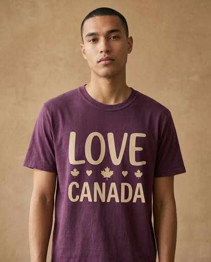 Custom Love Canada T-Shirt | Personalized Canadian Pride Tee, Custom Text Canada Shirt, Retro Maple Leaf Heart Unisex Graphic Top