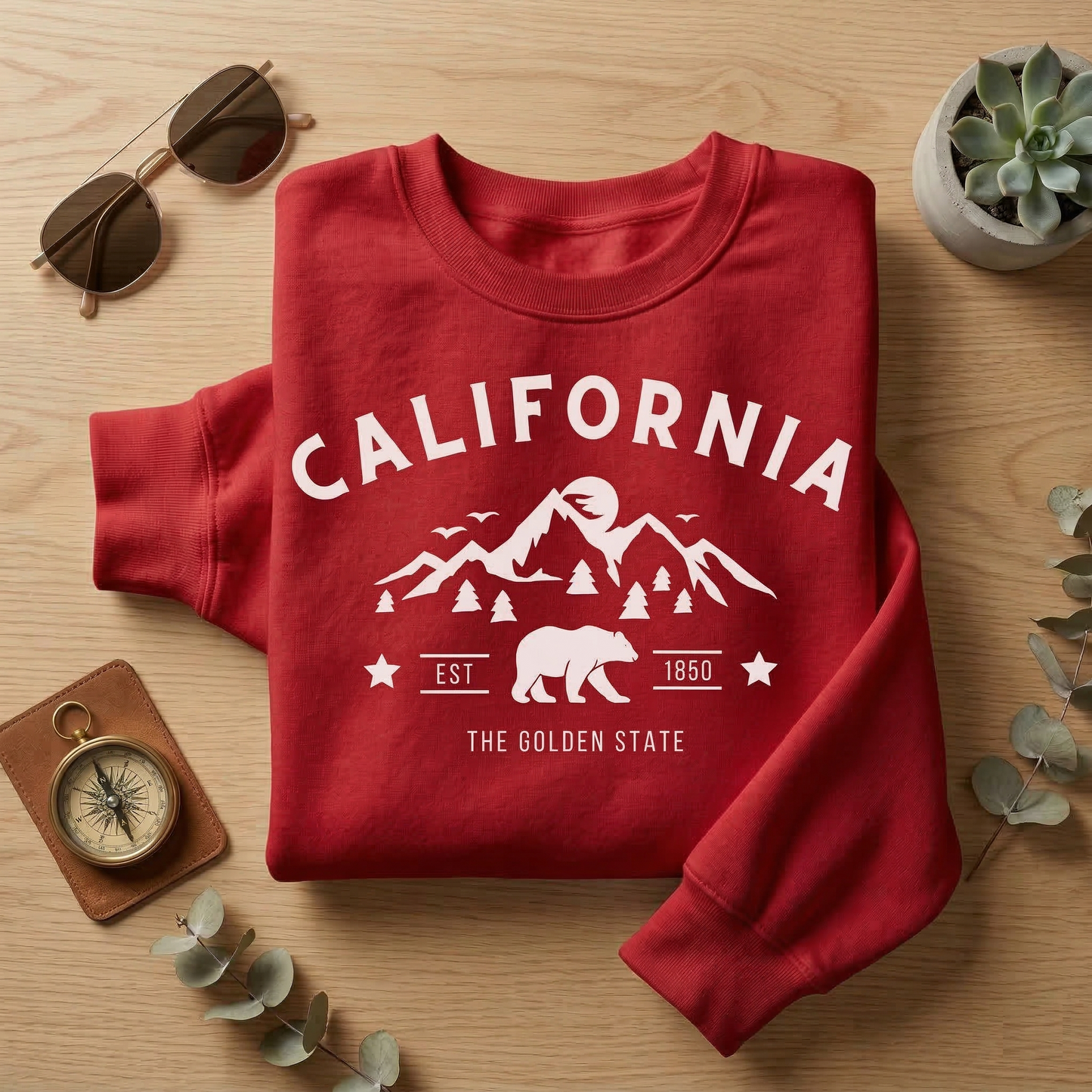 California Sweatshirt | The Golden State Mountain Bear Crewneck | Lilac Nature Lover Pullover | West Coast Wanderlust Camping Sweater