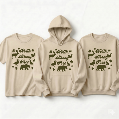 Custom North Strong Free T-Shirt | Personalized Canadian Wildlife Nature Tee, Retro Vintage Canada Shirt, Custom Graphic Unisex Top