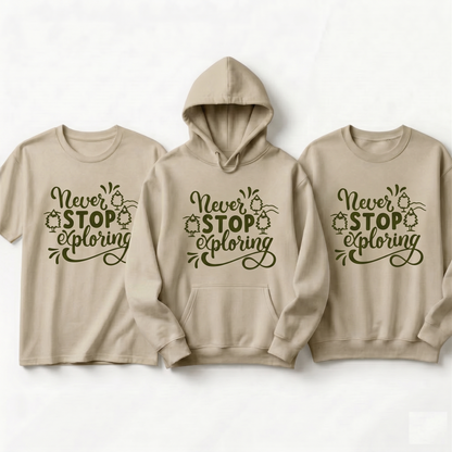 Custom Never Stop Exploring Hoodie, Nature Lover Sweatshirt, Adventure Camping Apparel