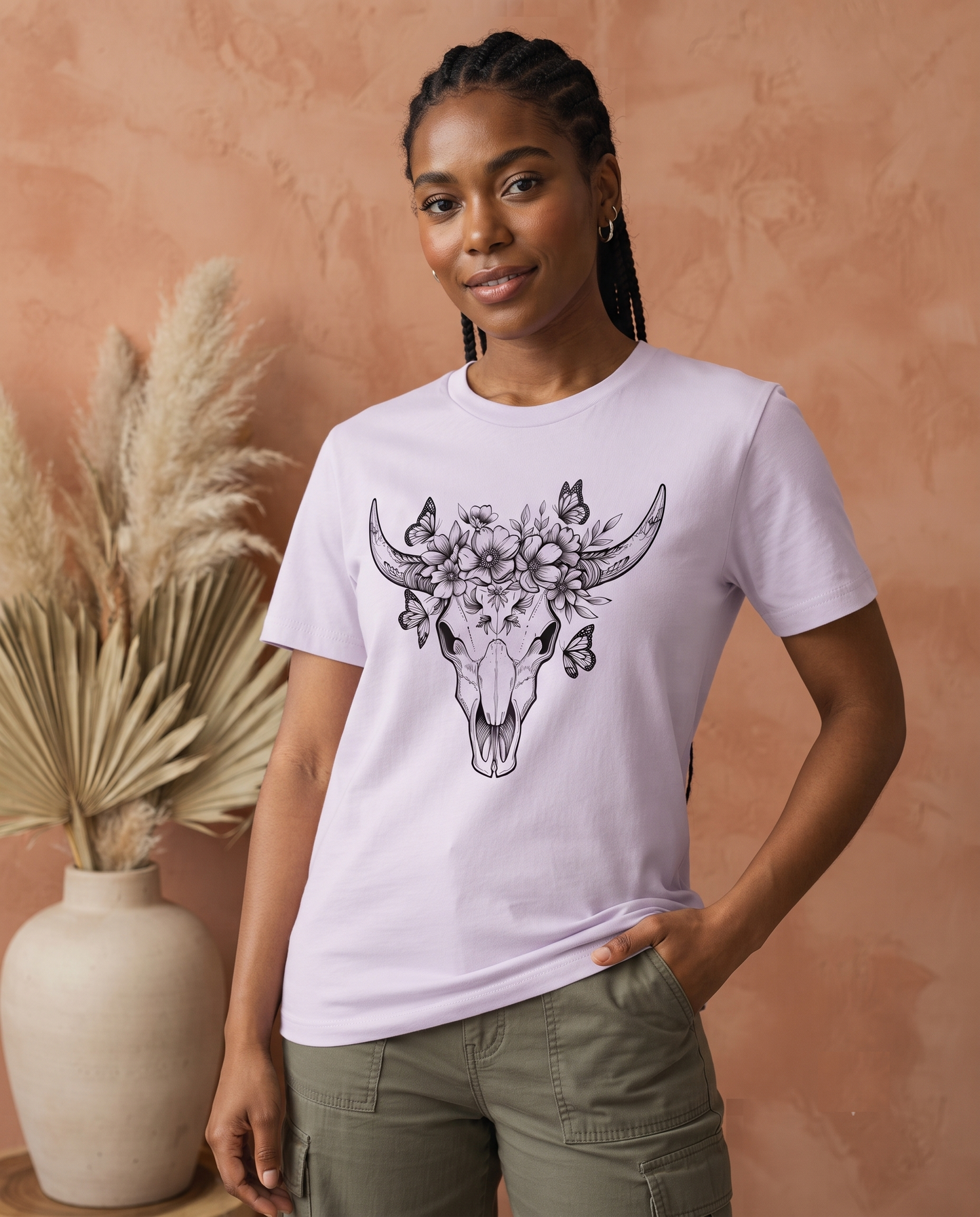Floral Bull Skull Shirt, Wildflower Cow Skull Graphic Tee, Boho Western Hoodie