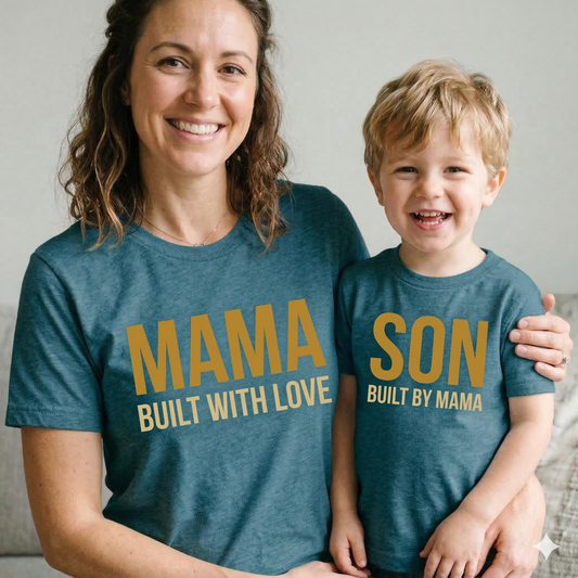 Mama & Son Matching Shirts – Built With Love / Built By Mama – Mommy and Me Matching T-Shirts – Boy Mom Gift – Mother Son Outfit