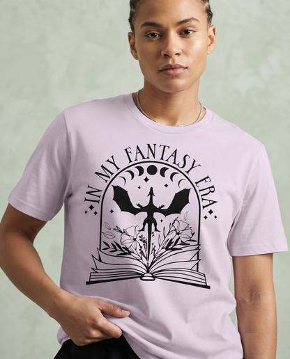 Fantasy Era Dragon Book Shirt, Floral Moon Reader Apparel