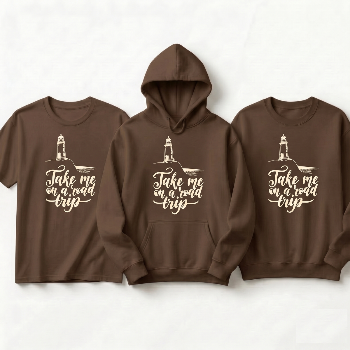 Custom Road Trip Hoodie, Personalized Lighthouse T-Shirt, Adventure Sweatshirt, Coastal Vacation Gift, Wanderlust Apparel