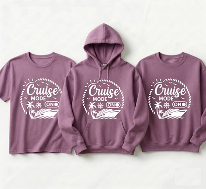 Custom Cruise Mode ON Hoodie, Personalized Family Vacation Sweatshirt, Nautical Group Trip Apparel