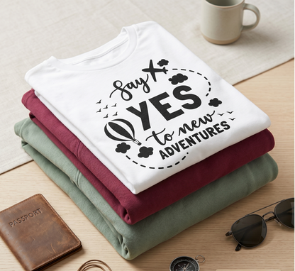 Custom Say Yes to New Adventures Shirt, Personalized Travel Hoodie, Family Vacation Sweatshirt