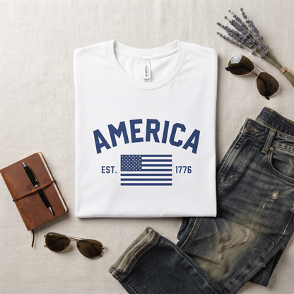 Retro America T-Shirt, Vintage USA Flag, Customizable Text Apparel