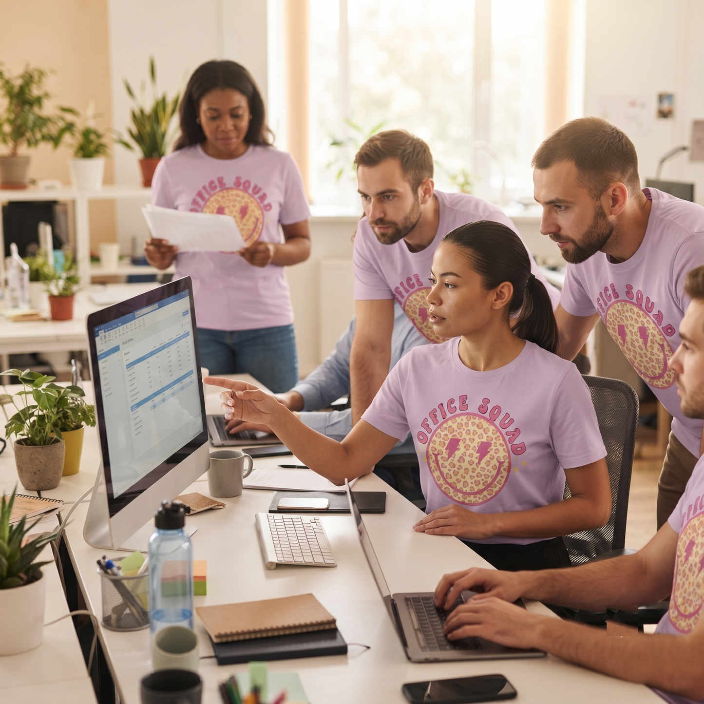 Office Squad Shirt, Groovy Leopard Smiley Sweatshirt, Personalized Coworker Hoodie, Retro Office Crew Tee