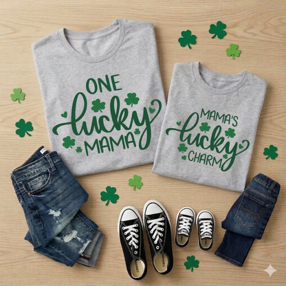 St. Patrick's Day Mommy and Me Shirts | One Lucky Mama T-Shirt | Mama's Lucky Charm Toddler Tee | Matching Mother Son St Pattys Outfit