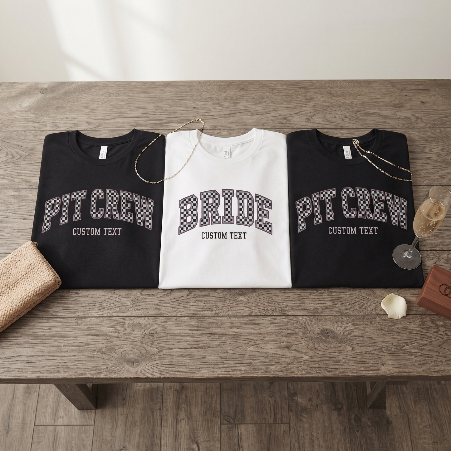 Custom Bride Pit Crew Shirt, Retro Racing Bachelorette Sweatshirt, Checkered Varsity Hoodie