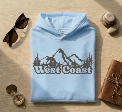 West Coast T-Shirt, Retro Mountain Graphic Tee, PNW Adventure Shirt, California Oregon Washington Travel Gift, Nature Lover Outdoorsy Tee