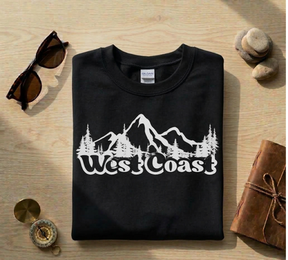West Coast T-Shirt, Retro Mountain Graphic Tee, PNW Adventure Shirt, California Oregon Washington Travel Gift, Nature Lover Outdoorsy Tee