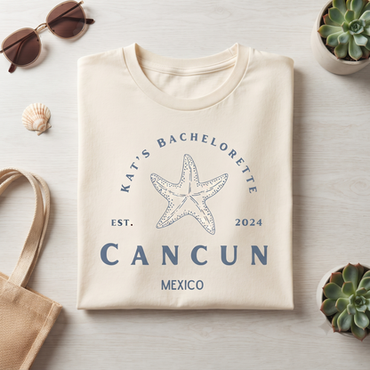 Custom Cancun Bachelorette Shirt, Beach Bachelorette Party Sweatshirt, Starfish Beach Trip Hoodie