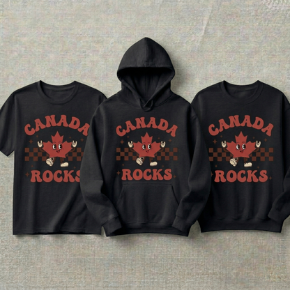 Custom Canada Rocks Hoodie and Sweatshirt, Retro Maple Leaf T-shirt, Vintage Canada Mascot Apparel, Canada Shirt, Personalized Canadian Gift