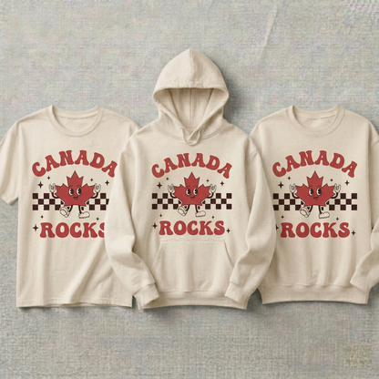 Custom Canada Rocks Hoodie and Sweatshirt, Retro Maple Leaf T-shirt, Vintage Canada Mascot Apparel, Canada Shirt, Personalized Canadian Gift