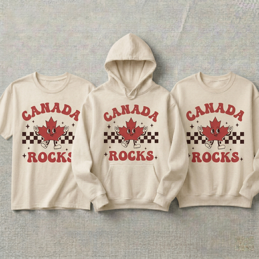 Custom Canada Rocks Hoodie and Sweatshirt, Retro Maple Leaf T-shirt, Vintage Canada Mascot Apparel, Canada Shirt, Personalized Canadian Gift