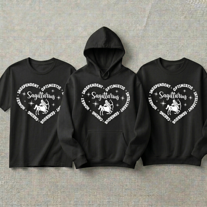 Custom Sagittarius Heart Hoodie and Sweatshirt, Personality Traits Shirt, Astrology Gift for Her, Personalized Zodiac Birthday Hoodie