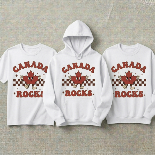 Custom Canada Rocks Hoodie and Sweatshirt, Retro Maple Leaf T-shirt, Vintage Canada Mascot Apparel, Canada Shirt, Personalized Canadian Gift