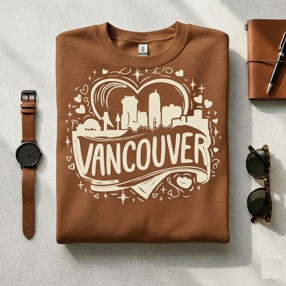Vancouver Heart Skyline Sweatshirt | Cute Cityscape Crewneck | Whimsical Canada Souvenir | PNW Hometown Pride Shirt | Travel Gift for Her