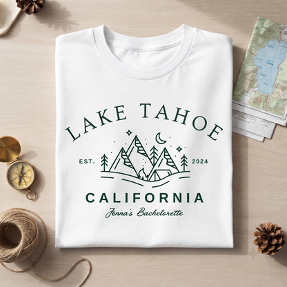 Custom Lake Tahoe Bachelorette Shirt, Mountain Camping Girls Trip Sweatshirt, Lake Life Vacation Hoodie