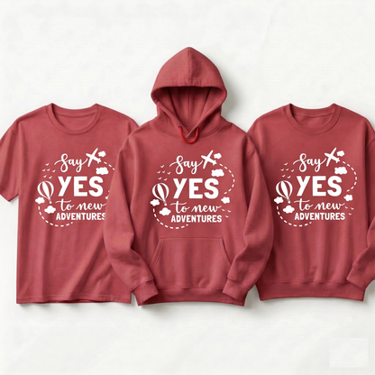 Custom Say Yes to New Adventures Shirt, Personalized Travel Hoodie, Family Vacation Sweatshirt