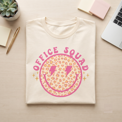 Office Squad Shirt, Groovy Leopard Smiley Sweatshirt, Personalized Coworker Hoodie, Retro Office Crew Tee